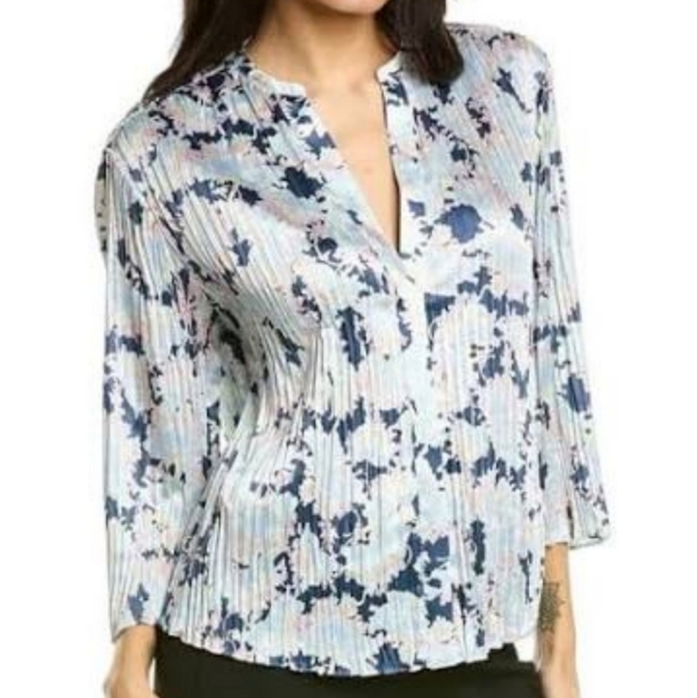 Vince Lotus Pleated Blouse in Tide Pool Blue Womens Size M Luxury Oversized Boxy